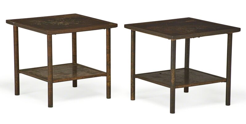 Philip Laverne, ‘Two side tables’, 1960s, Design/Decorative Art, Etched, polychromed, patinated bronze, New York, Rago/Wright/LAMA/Toomey & Co.