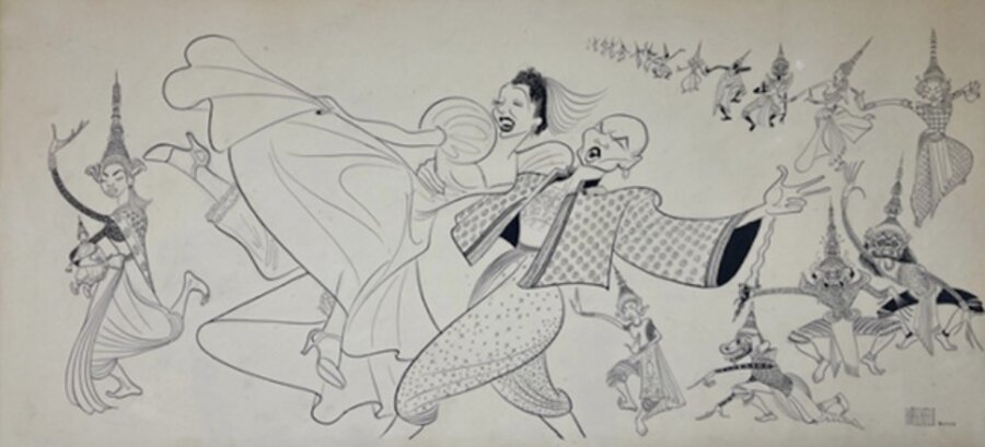 "King & I" Original 1951 Broadway Drawing Published NYT Tony Awards Mid 20th Century