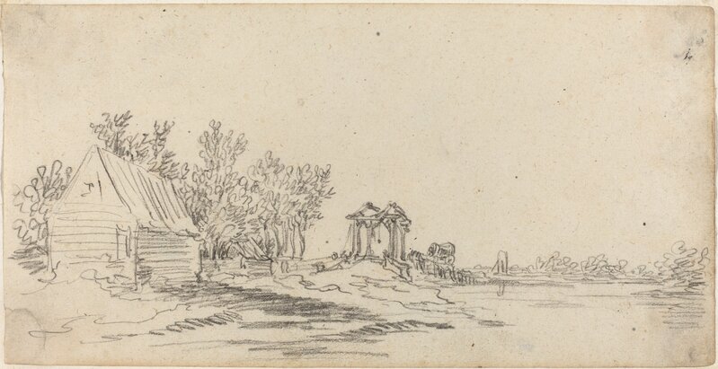 Jan van Goyen, ‘River Landscape with a Distant Bridge’, ca. 1627-1629, Drawing, Collage or other Work on Paper, Black chalk on laid paper, National Gallery of Art, Washington, D.C.