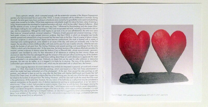 Jim Dine, ‘Jim Dine Signed Art Catalog, Bentley Gallery Hearts, Free US Shipping’, 2001, Ephemera or Merchandise, Gallery Opening Exhibition Catalog, David Lawrence Gallery