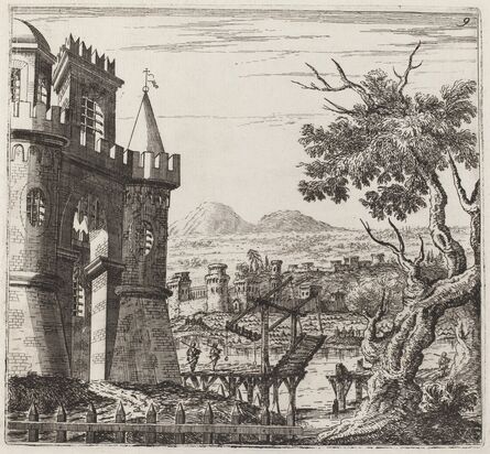 Giuseppe Antonio Landi, ‘Landscape with a Castle and a Drawbridge’, before 1753