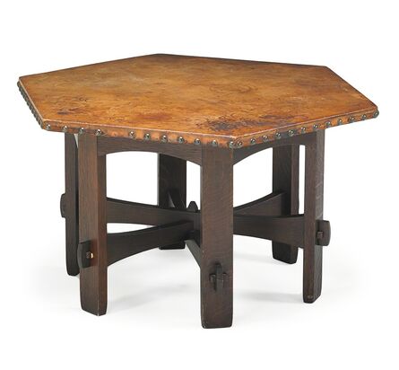 Gustav Stickley, ‘Leather-top hexagonal library table’, ca. 1903