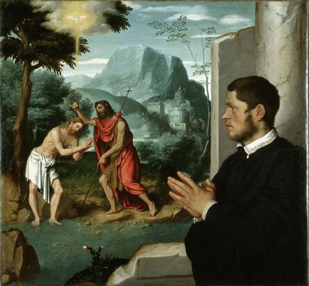 Giovanni Battista Moroni, ‘A Gentleman in Adoration before the Baptism of Christ’, 1555-1560