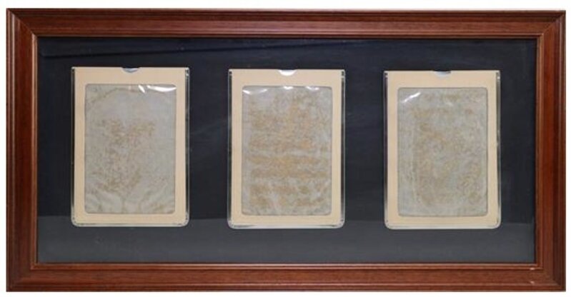 Marcel Broodthaers, ‘Three magic slate boards mounted on grey card’, 1974-1975, Mixed Media, Set of three magic slate boards mounted on grey card, Richard Saltoun