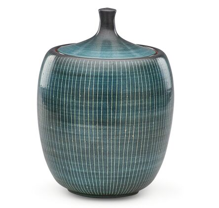 Harrison McIntosh, ‘Covered jar with stripes, Claremont, CA’, late 20th C.