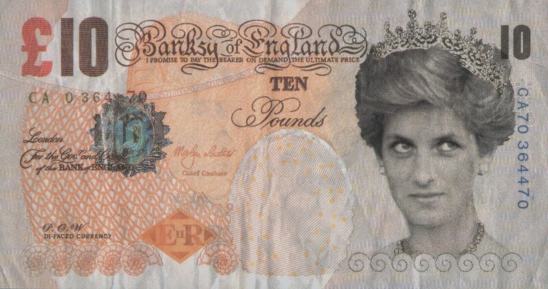 Banksy, ‘Di-Faced Tenner, 10GBP Note’, 2005, Ephemera or Merchandise, Offset lithograph in colors on paper, Heritage Auctions