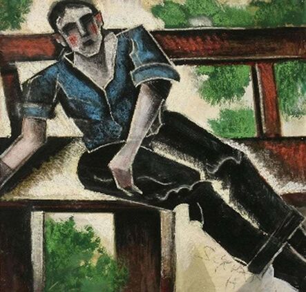 Hugó Scheiber, ‘"Man on a Bench" Hungarian Futurist, Expressionist, Figurative Portrait Modern’, ca. 1920s