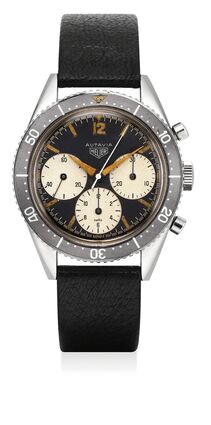 Heuer, ‘An extremely rare, early and fine stainless chronograph wristwatch with big subsidiary dials, large bezel and full lumes hands’, 1962