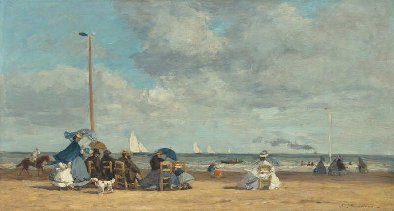 Eugène Boudin, ‘Beach at Trouville’, 1864, Painting, Oil on wood, Seattle Art Museum