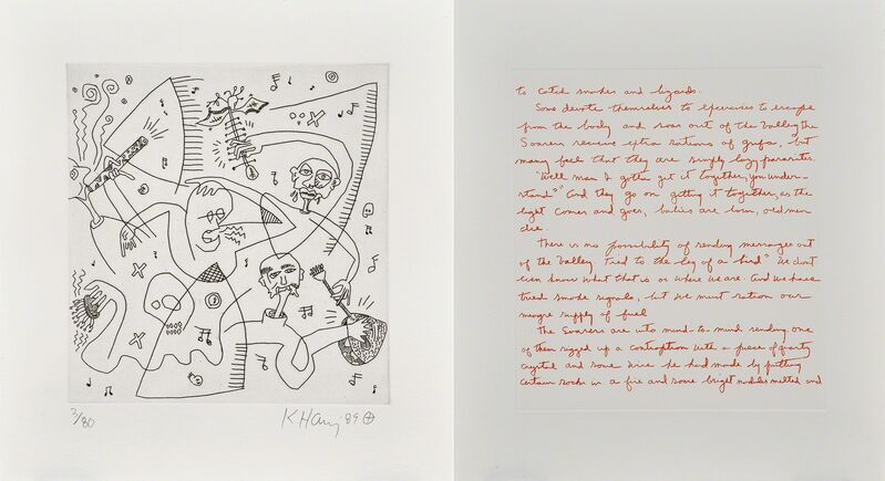 Keith Haring, ‘The Valley’, 1989, Print, Etching from the portfolio of sixteen, along with a page of text by William S. Burroughs on white, 160 lb. 100% cotton paper, Rago/Wright/LAMA