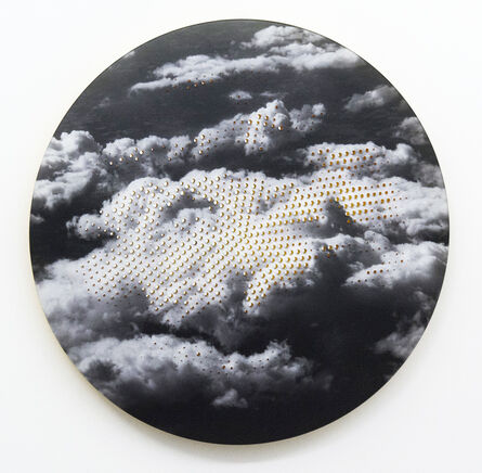 Ryan van der Hout, ‘Particles 1/20 - reflective tondo, black, white orange, photography, wall relief’, 2019