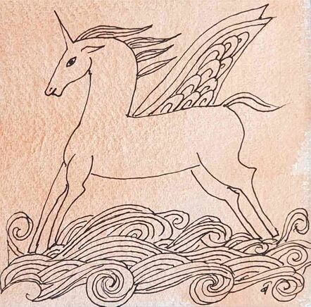 Badri Narayan, ‘The Winged Unicorn, Drawing, Pen & Watercolour on Paper by Padmashree Modern Artist "In Stock"’, 2008