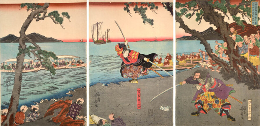 Miyamoto Musashi Fights Sasaki Ganryu at Ganryujima in Kyushu