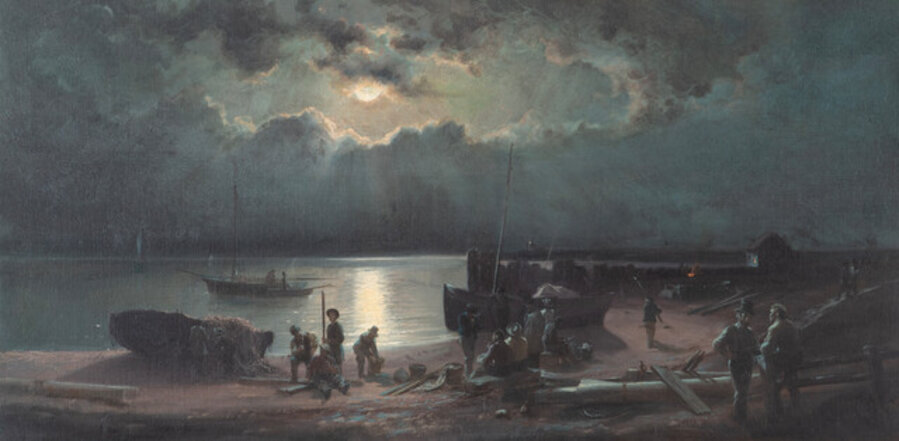 Moonlit Waterfront Landscape