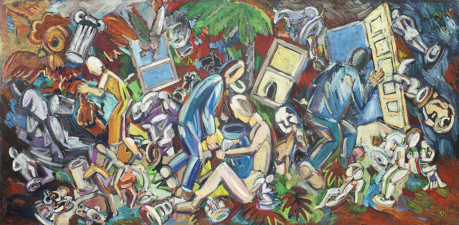 Studio View: Seated Woman, Vase on Lap