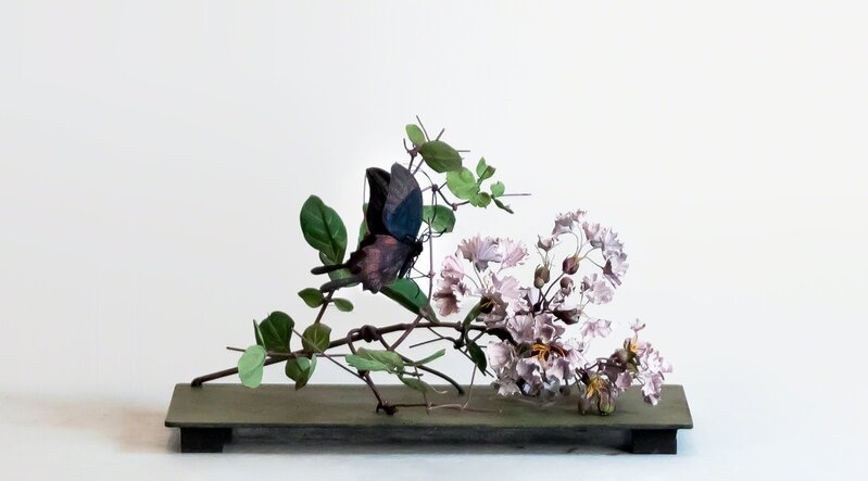 Carmen Almon, ‘Crepe Myrtle with Large Dark Butterfly’, 2019, Sculpture, Copper sheeting, brass tubing, steel wire, and enamel paint, Octavia Art Gallery