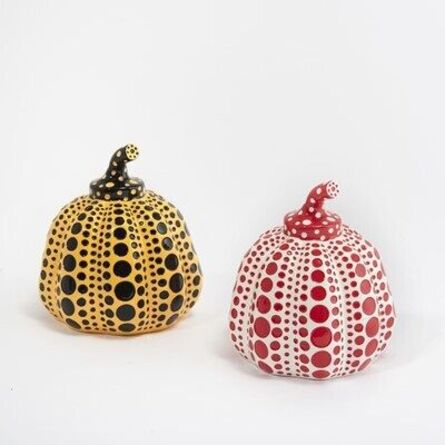 Yayoi Kusama, ‘Pumpkin (Yellow & Black and Red & White)’, 2016, two cast resin sculptures, both stamped with the artist's name to the base, published by Benesse Holdings, Japan, both with original presentation boxes; 10.2 x 7.6 x 7.6cm each (2)’, 2016