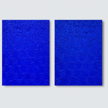 Leon Grossmann, ‘Monochrome Blue Diptych Abstract Painting, Homage to Yves Klein, Blue Diptych Painting, Blue, Dark Blue, Deep Blue, Blue Artwork, Royal Blue, Yves Klein Blue, Textured Abstract Painting, Klein Blue, Ultramarine, Dark Ultramarine, Deep Ultramarine, Blue Artwork, Office Abstract Decor ’, 2024