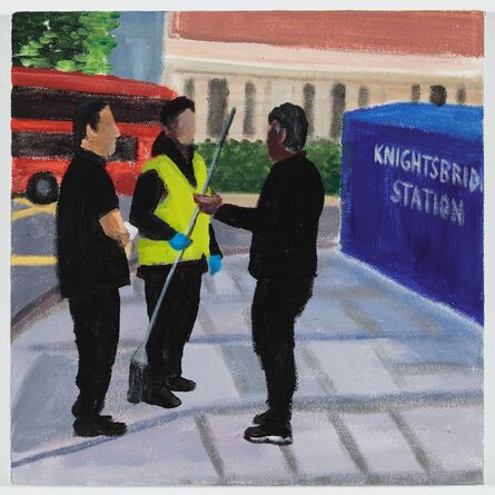Jay Lynn Gomez, ‘A conversation between three workers (Knightsbridge Station)’, 2018
