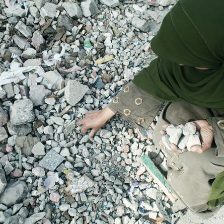 Myriam Abdelaziz, ‘Egypt's Revolution, A woman collects rocks and keep on repeating she will not go until Moubarak goes. Cairo, Egypt’, 2011