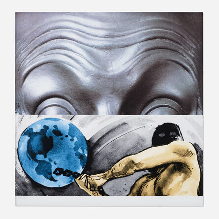 John Baldessari, ‘Raised Eyebrows/Furrowed Foreheads: Figure with Globe’, 2009