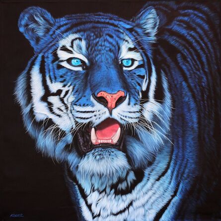 Helmut Koller, ‘BLUE TIGER ON BLACK	’, 2012	