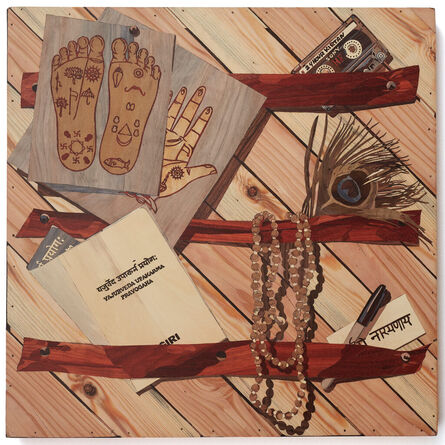 Michael Bühler-Rose, ‘Peacock Feather, Lotus Hands, Beads, Cassette, Sharpie, Book and Ashtaksara’, 2022