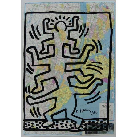 Keith Haring, ‘Ink drawing on NEW YORK CITY map’, 1988