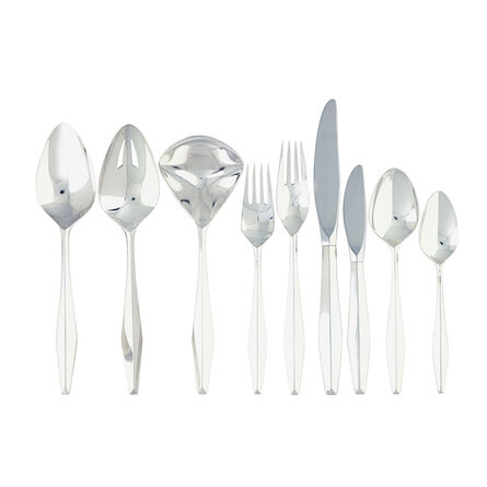 Gio Ponti, ‘137-piece sterling silver five-piece Diamond flatware set for twenty-four with twelve butter spreaders and five serving pieces, Taunton, MA’
