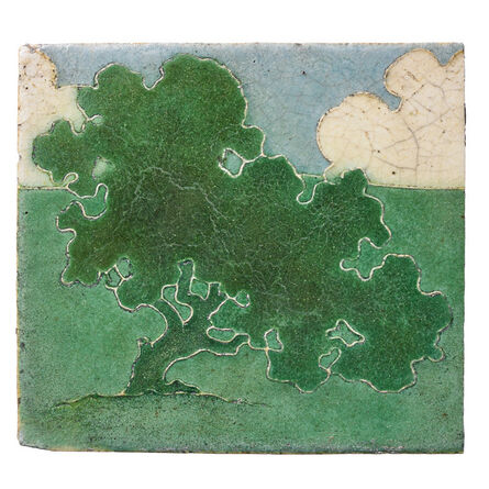 Grueby Faïence Company, ‘Tile decorated in cuerda seca with oak tree (framed), Boston, MA’, 1900s