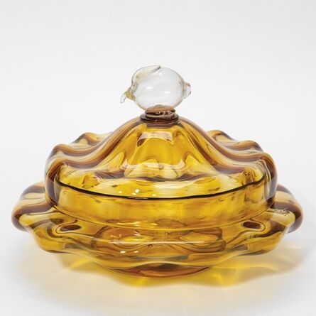 MVM Cappellin, ‘An amber glass compote a lid with crystal fruit and gold leaf’, circa 1925