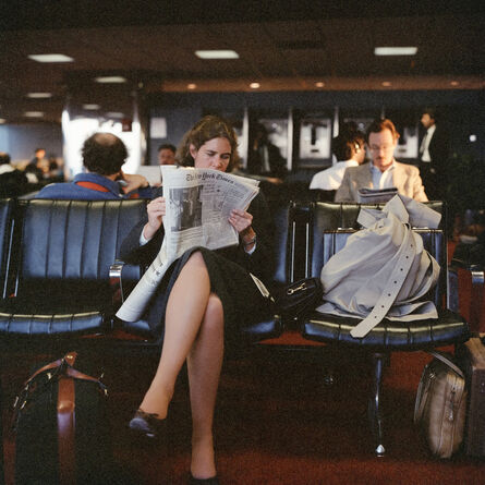 Janet Delaney, ‘Reading the New York Times at the Airport, 1986’, 2021