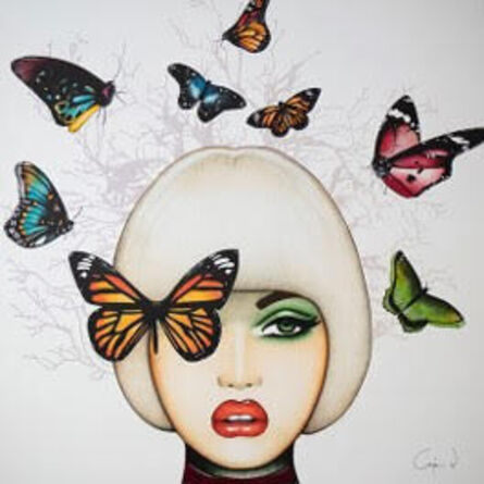Anja Van Herle, ‘"Butterfly Blonde" -- pop art, contemporary, Swarovski crystals, fashion, beauty, glasses, oversized glasses, eyewear, portrait, emotions’, 2021
