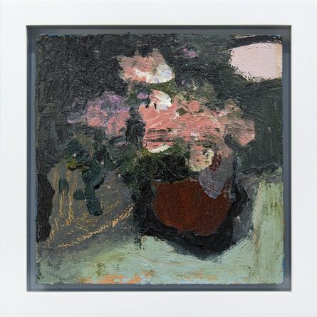 Jennifer Hornyak, ‘Mahogany Brown with Pink - elegant small green, lilac floral still life oil’, 2018