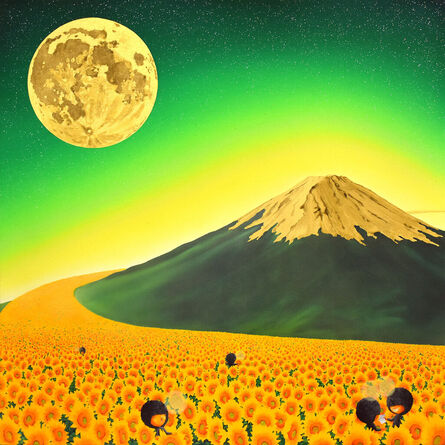 Shiro Utafusa, ‘Mt. Fuji & Sunflower Road With Full Moon’, 2022