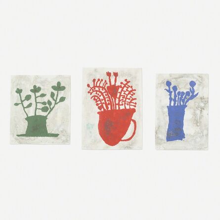 Donald Baechler, ‘Green Plant, Blue Flowers and Pompeiian Flowers (three works)’, 1997