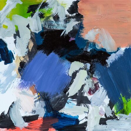 Scott Pattinson, ‘Kairoi No 21 - small blue, white, peach, green, gestural abstract, oil on canvas’, 2016