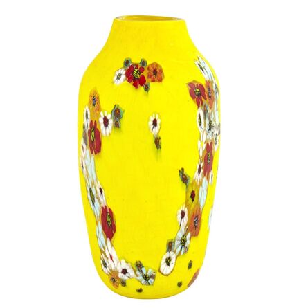 Vittorio Ferro, ‘Marquetry Glass Vase with Yellow Glass Casing and Fused Murrine’
