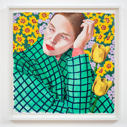 Jocelyn Hobbie, ‘Green Plaid Coat/Yellow Flowers’, 2023