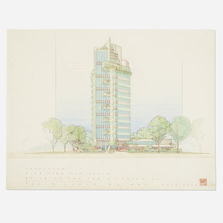 Frank Lloyd Wright, ‘Presentation drawing for Price Tower, Bartlesville, Oklahoma’, 1952