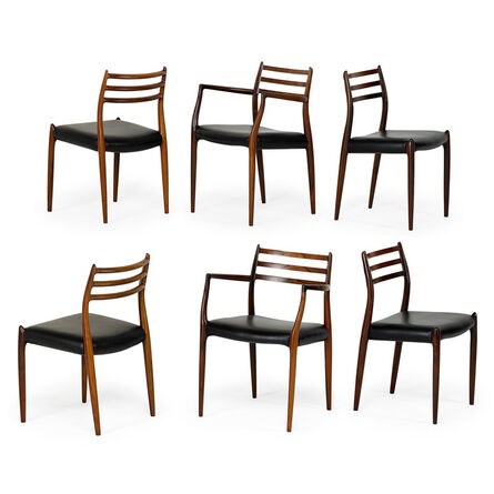 Niels Otto Møller, ‘Set of six dining chairs, two arm-, four side-, Denmark’, 1970s