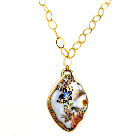Melanie Sherman, ‘Necklace | Vintage Japanese Flowers Ceramics Pendant | Brass | 18″ Gold Link Chain’, 2020