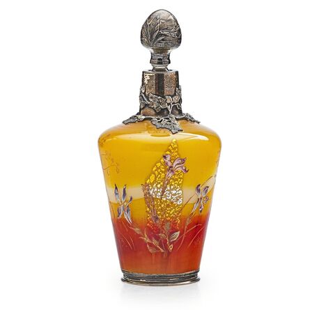 Galle, ‘Early bottle with irises and decorated overlay and stopper’