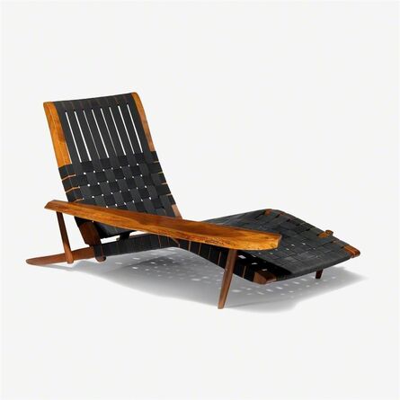 George Nakashima, ‘Lounge chair in walnut, with one free-form armrest and adjustable back, the seat and back are webbed’, 1979