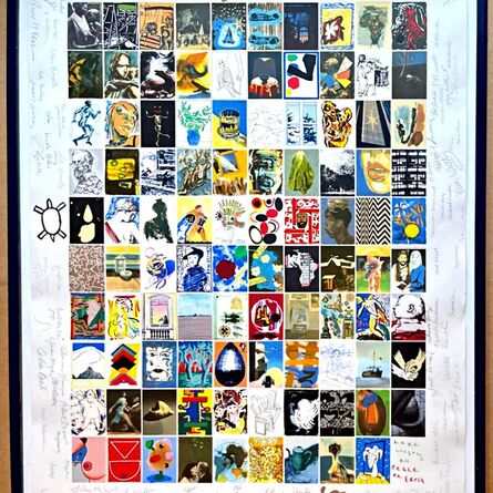 David Hockney, ‘Visual Aid for Band Aid - designed, and hand signed and annotated by 104 renowned artists, with official signed COA’, 1985