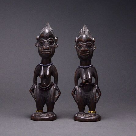 Unknown Yoruba, ‘Pair of Yoruba Wooden Ibeji Dolls with Cowrie Shell Cloaks’, 20th Century AD