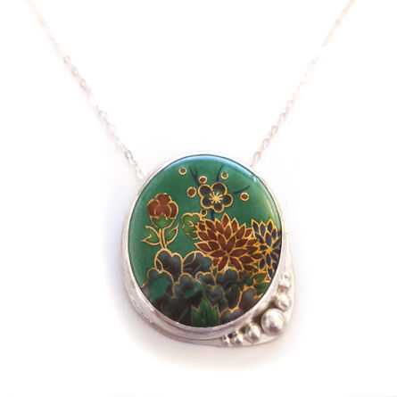 Melanie Sherman, ‘Necklace | Vintage Japanese Ceramics Chrysanthemum Pendant | Jade Celadon | 925 Sterling Silver | 16″ Wire Chain’, 2020