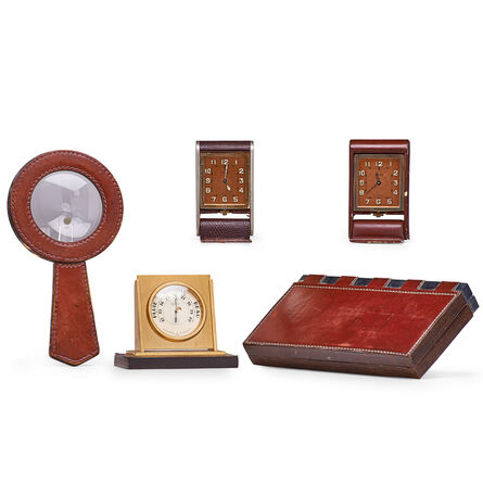 Paul Dupré-Lafon, ‘Barometer, two travel clocks, cigarette box, and associated magnifying glass, France’, Early 20th C.