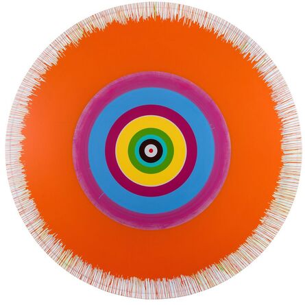 Damien Hirst, ‘Gorgeous Concentric, Beautiful Charity Begins at Home, Exploding Orange Painting with Red Stick-on Centre’, 2002
