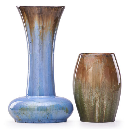 Fulper Pottery, ‘Tall Flaring Vase And Short Ovoid Vase, Flambé Glazes, Flemington, NJ’, 1910s-20s
